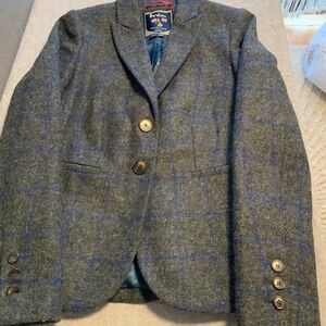 Boden British tweed blazer grey and blue plaid